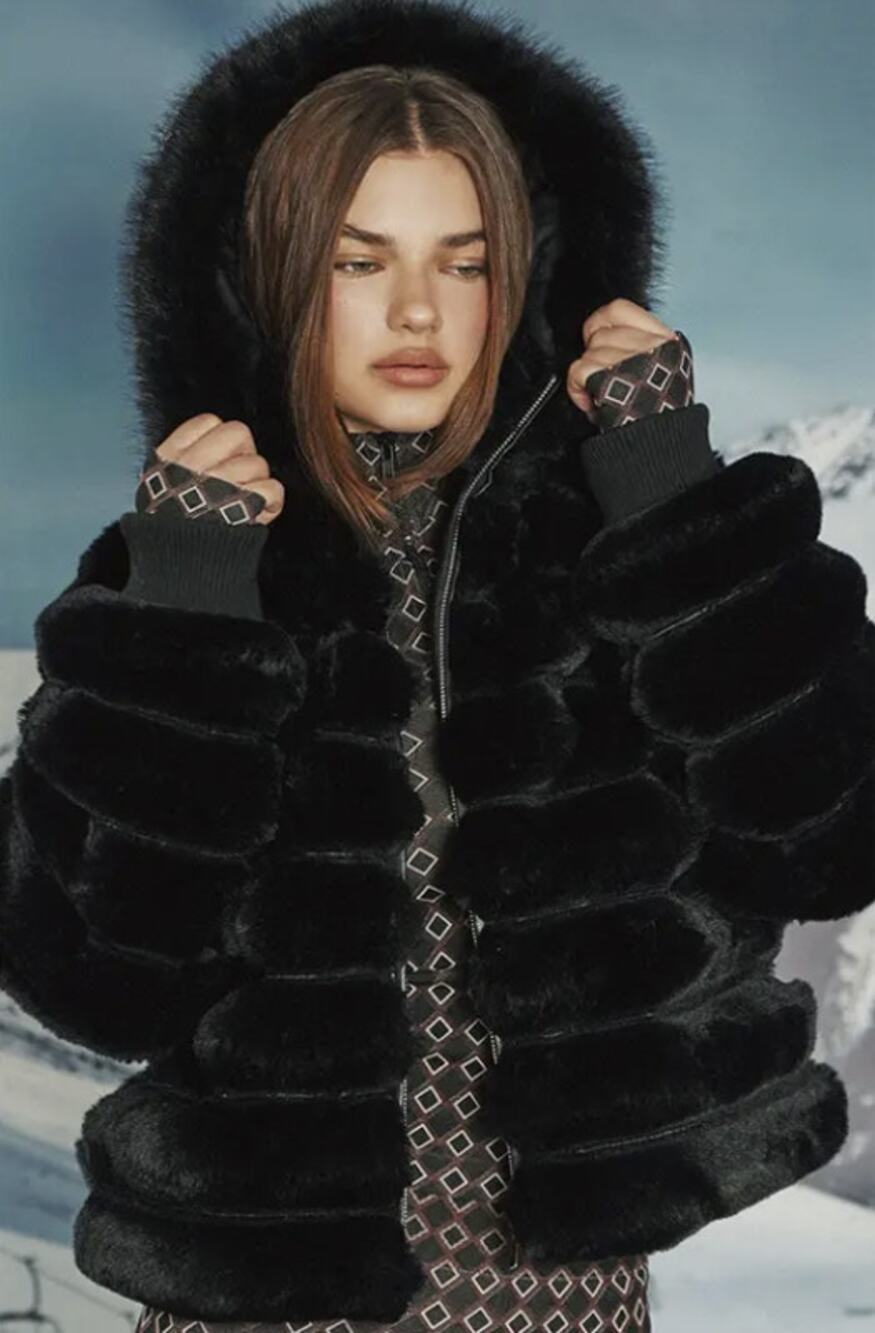 PrettyLittleThing Women's S Black Panellled Faux Fur Hooded Coat HR10-30
